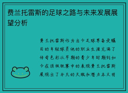 费兰托雷斯的足球之路与未来发展展望分析