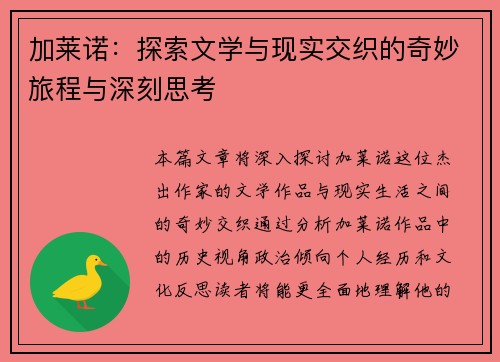 加莱诺：探索文学与现实交织的奇妙旅程与深刻思考