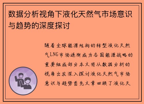 数据分析视角下液化天然气市场意识与趋势的深度探讨