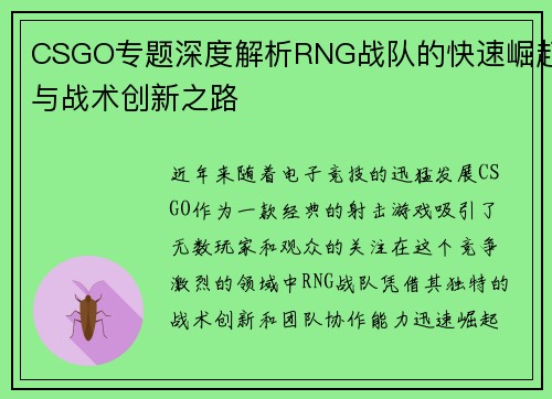 CSGO专题深度解析RNG战队的快速崛起与战术创新之路